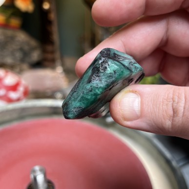 Opaque Brazilian Emerald with black Mica matrix - Natural Untreated weight 71 Grams - AU015