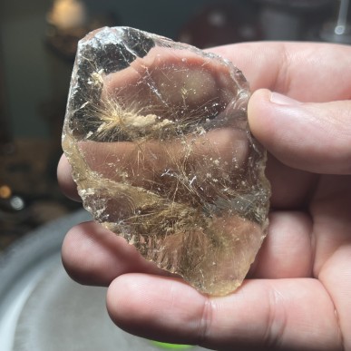 Natural Golden Brazilian Rutile Quartz top with shooting stars - weight 78.73 Grams